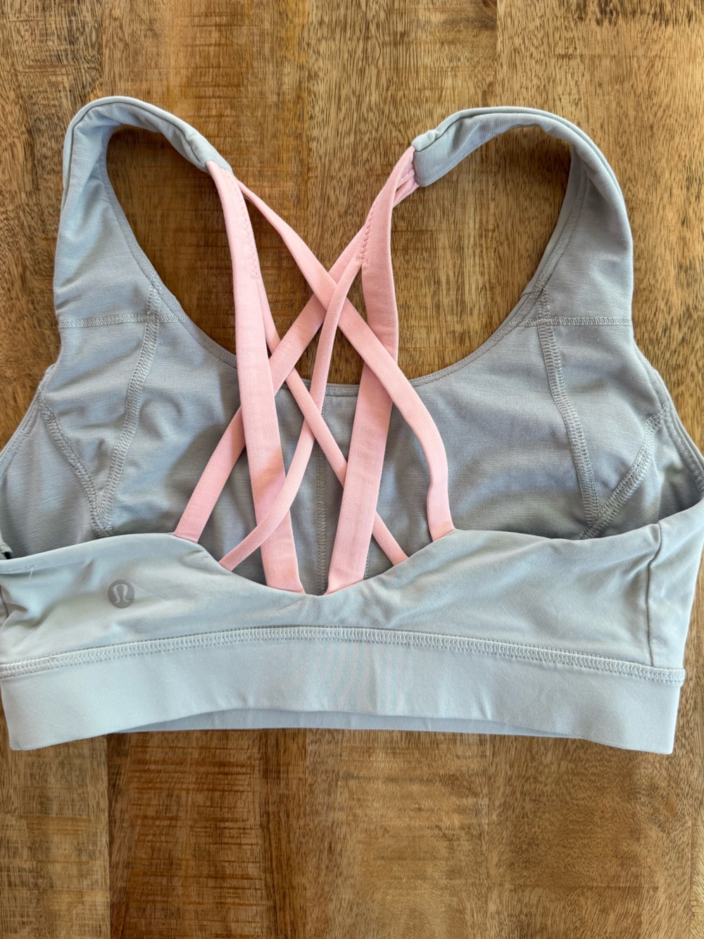 Lululemon Gray Pink Strappy Sports Bra Size 6 Yoga Activewear Crisscross Straps